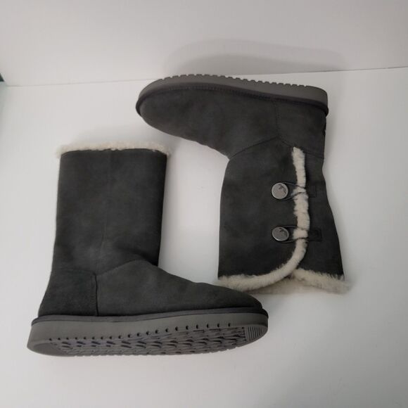 Koolaburra UGG Boots Womens 10 Kinslei Tall Suede Stone Grey 1096409 Buttons - Picture 5 of 8